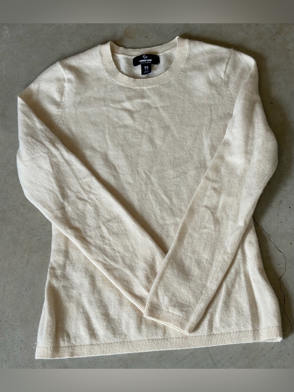 Lands' End 100% Cashmere Cream Crewneck Sweater XS